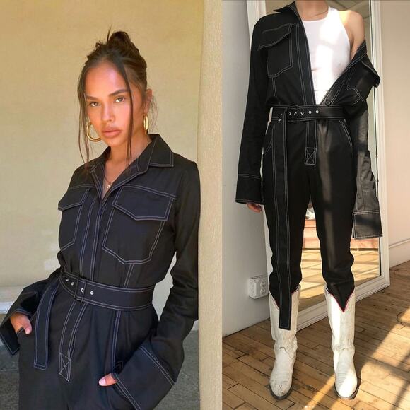 ORSEUND IRIS Workwear Belted Cotton Jumpsuit in Black Size M - Picture 4 of 16